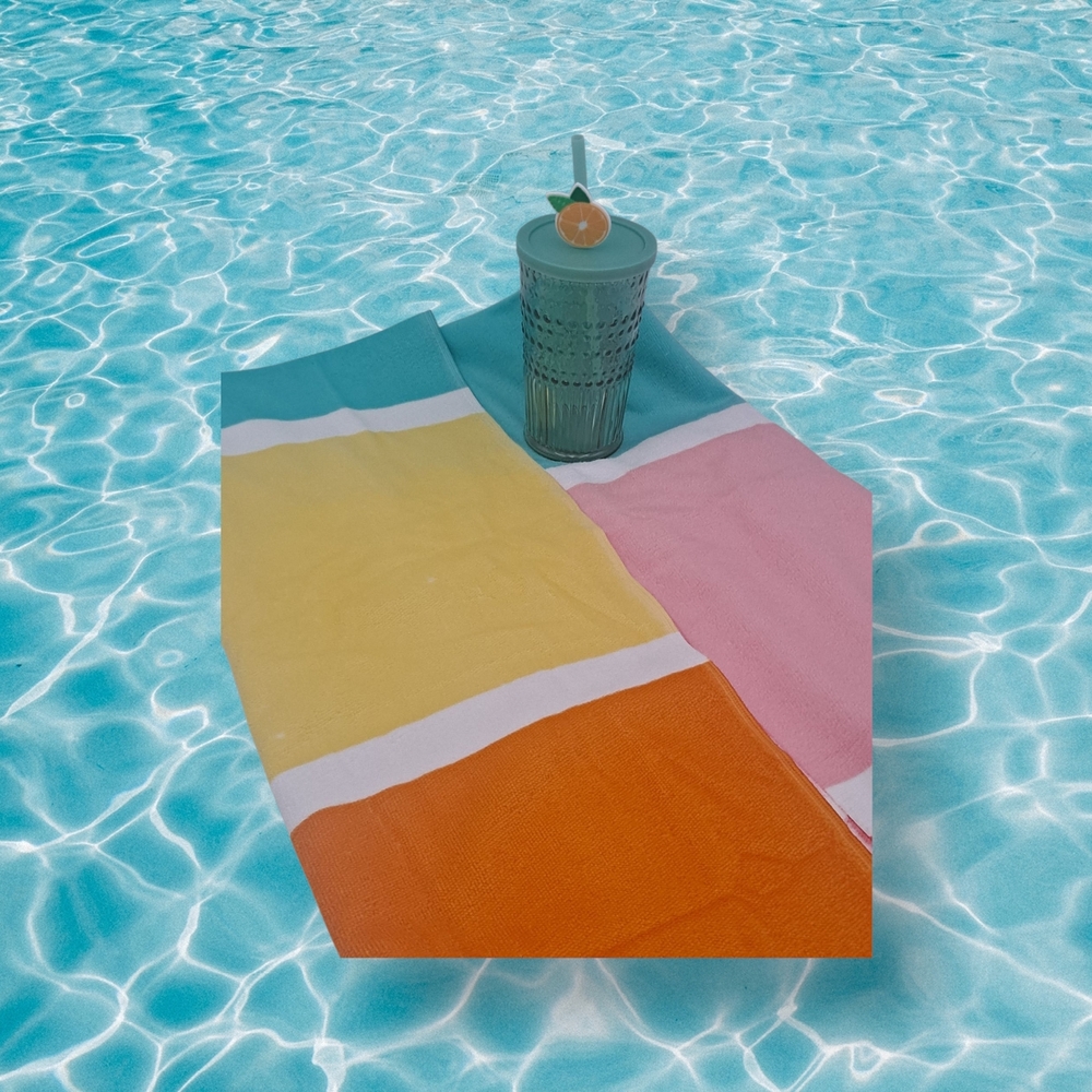 Colorful Striped Beach Towel & Teal Tumbler